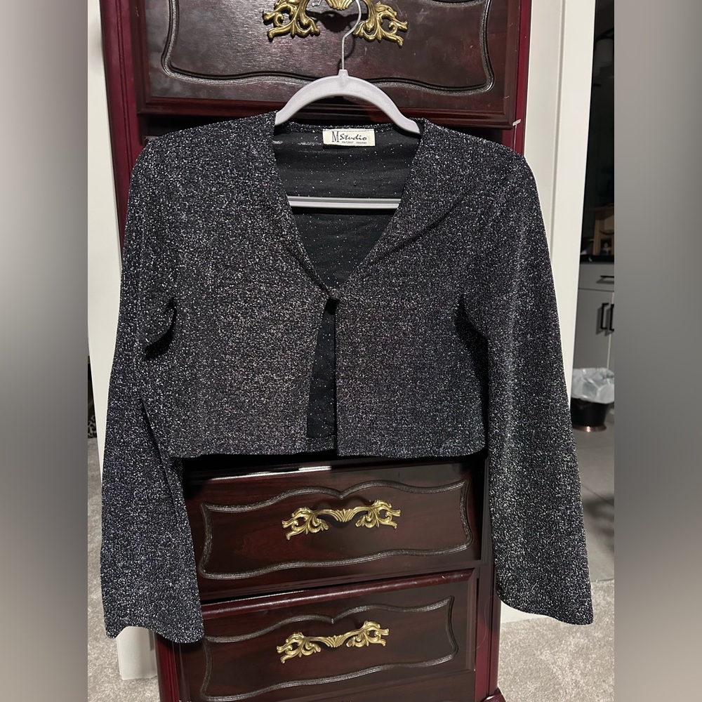 M Studio Vintage Sparkly Black Metallic Women's Cardigan/Blazer